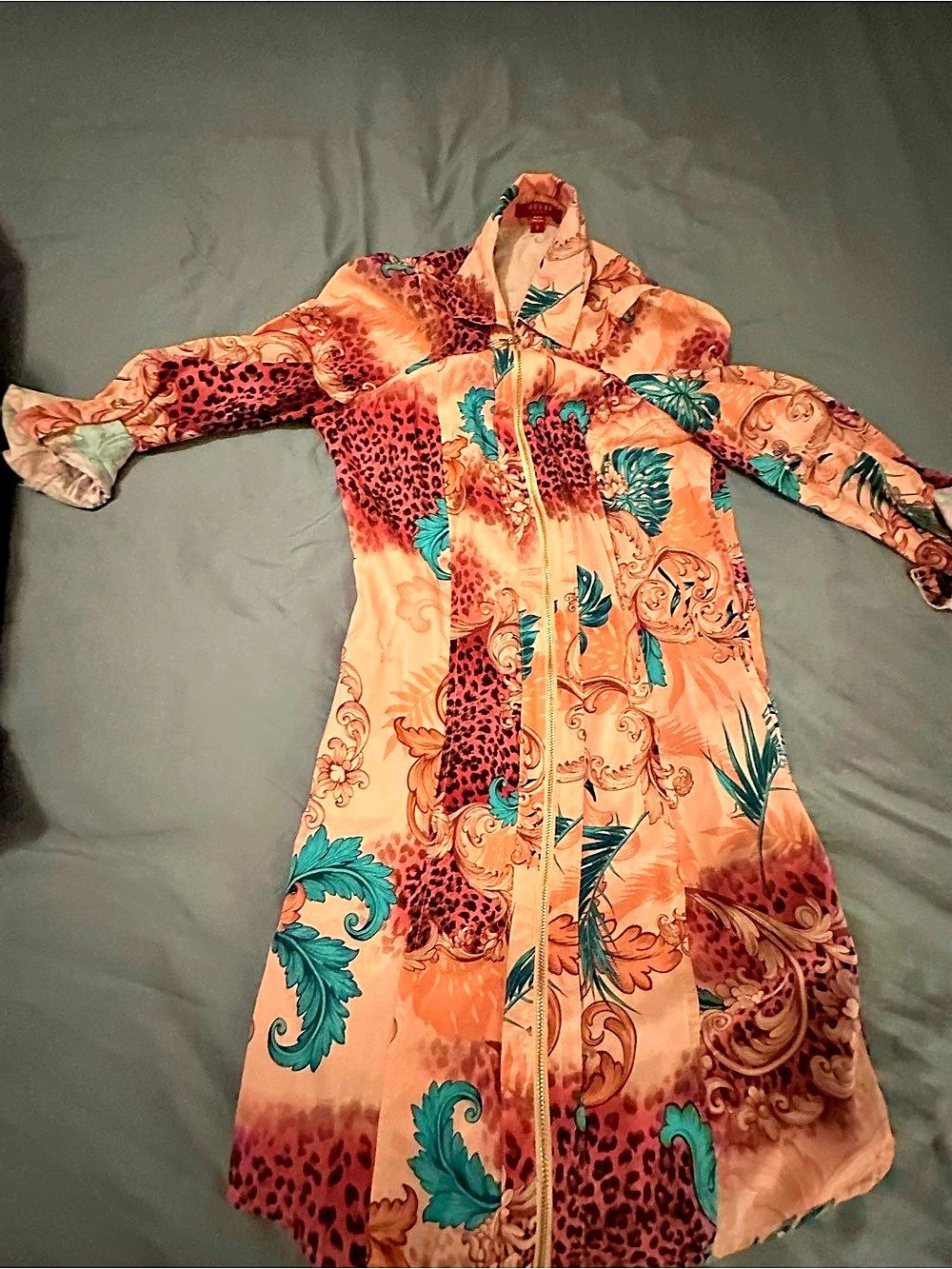 GUESS Printed Zip Coat in Pink & Blue Size Small New